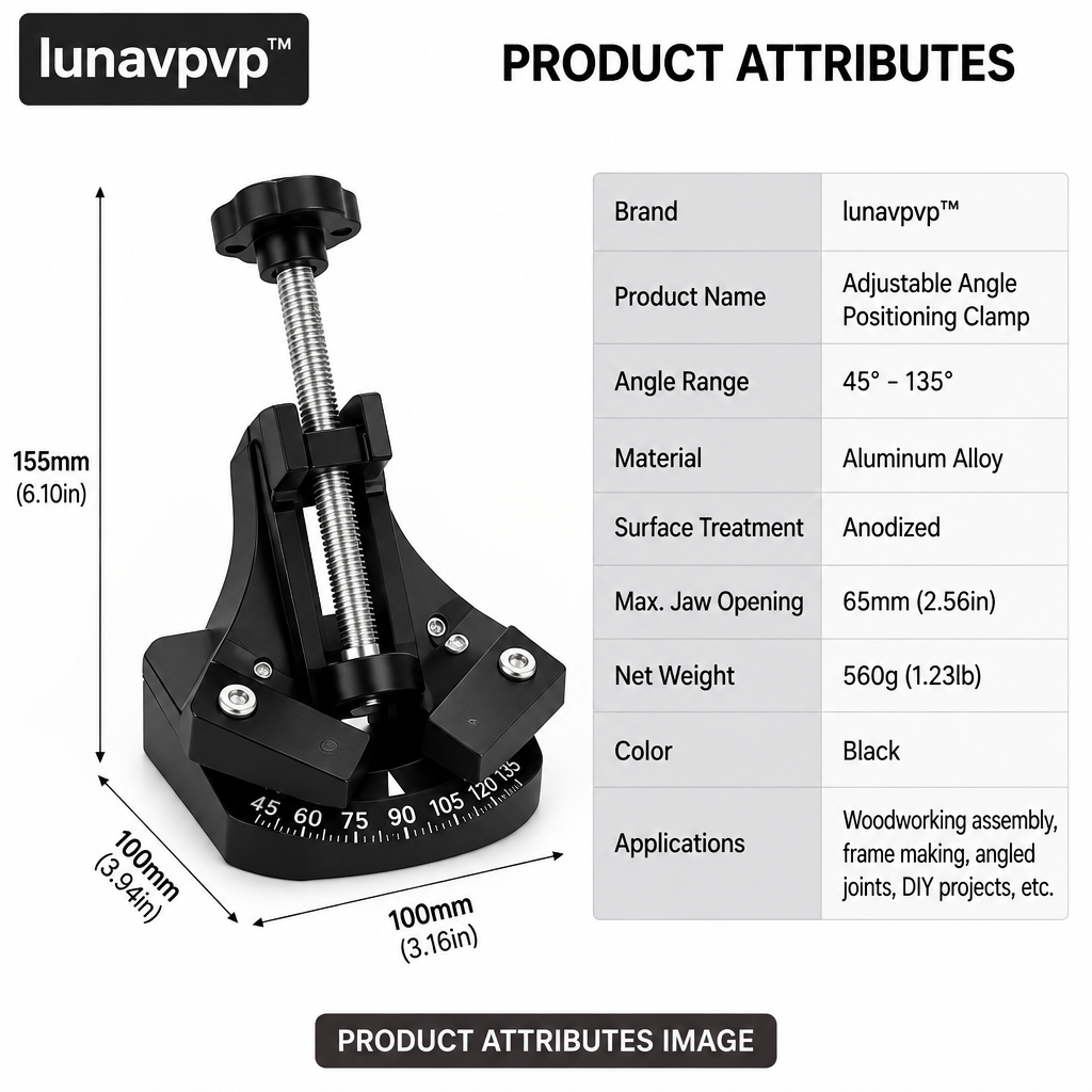 lunavpvp™ Adjustable Angle Positioning Clamp, 45–135 Degree Woodworking Assembly Jig for Frames and Angled Joints