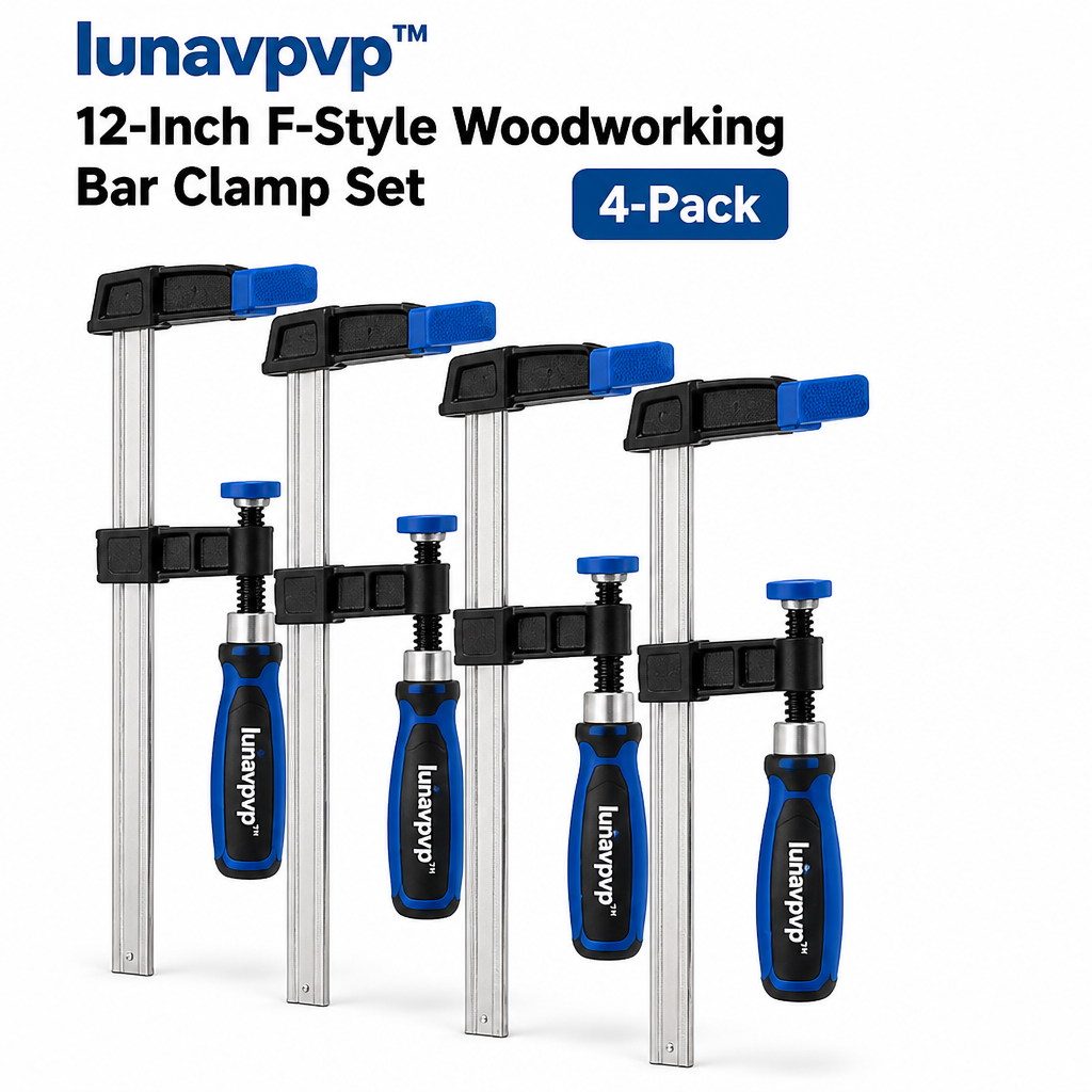 lunavpvp™ 12-Inch F-Style Woodworking Bar Clamp Set, 4-Pack, Screw-Tightening Clamps for Glue-Ups and Furniture Assembly