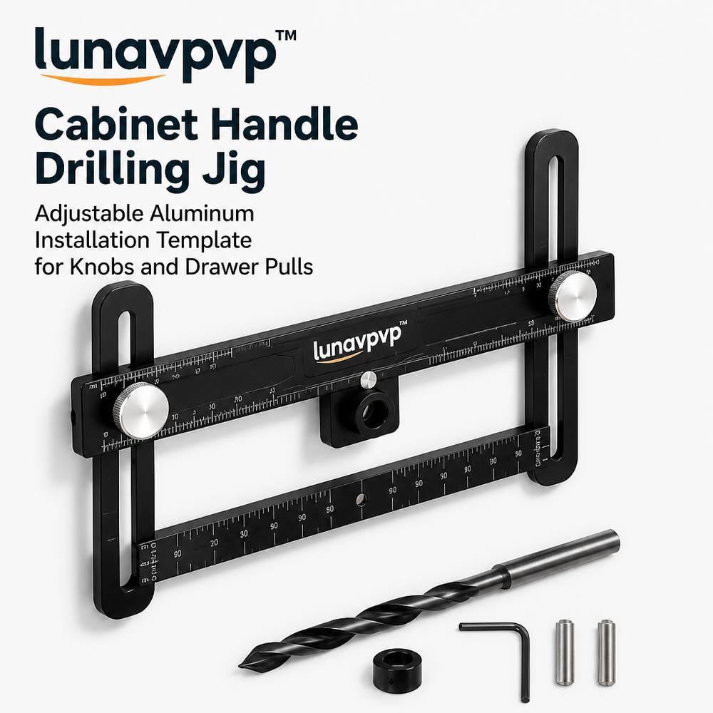 lunavpvp™ Cabinet Handle Drilling Jig, Adjustable Aluminum Installation Template for Knobs and Drawer Pulls