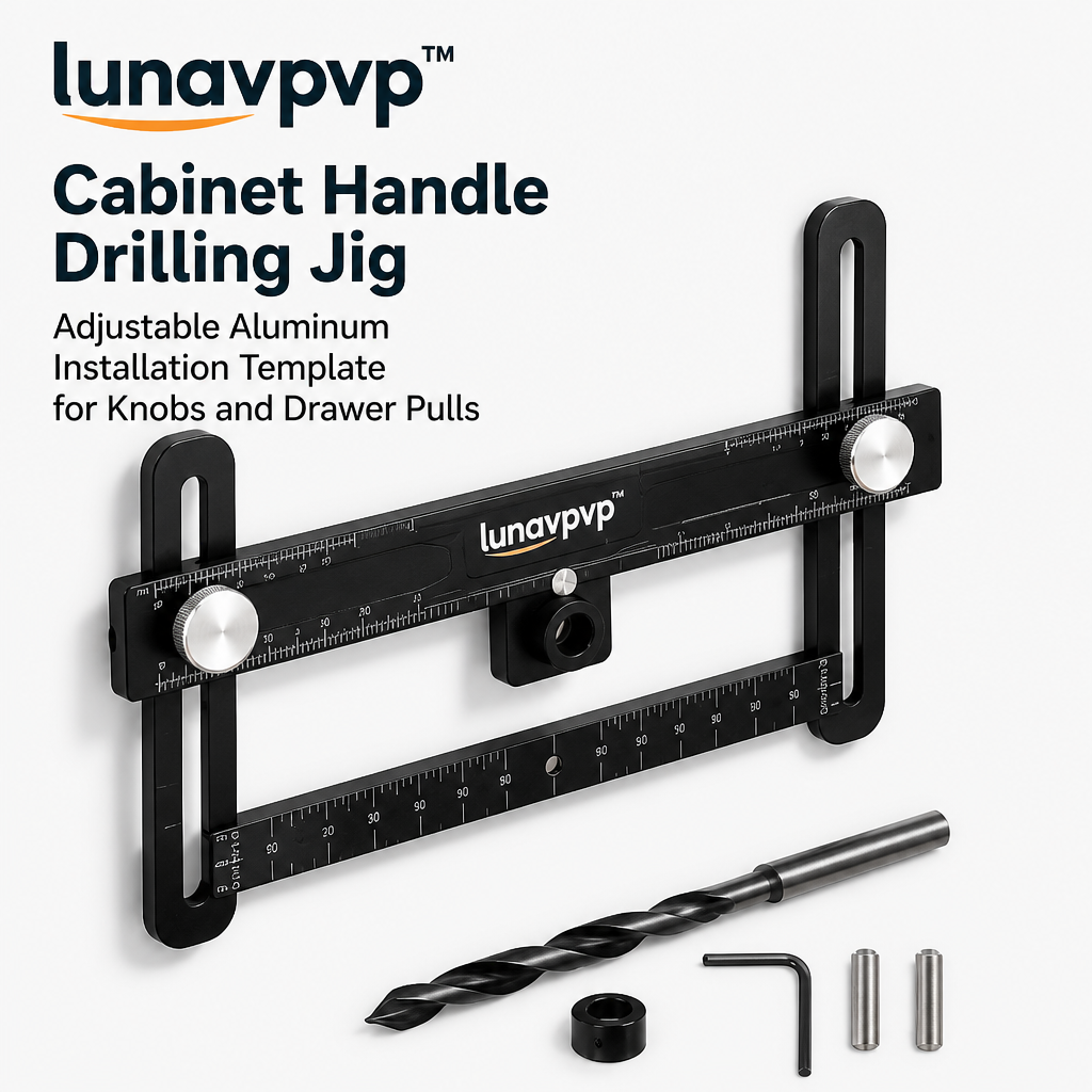 lunavpvp™ Cabinet Handle Drilling Jig, Adjustable Aluminum Installation Template for Knobs and Drawer Pulls