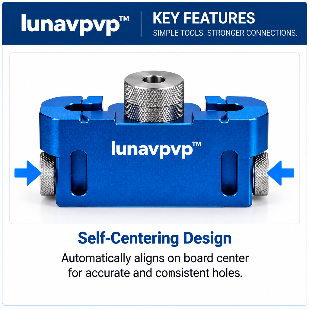 lunavpvp™ Self-Centering Doweling Jig Kit, Aluminum Drill Guide with 1/4-Inch, 5/16-Inch and 3/8-Inch Bushings
