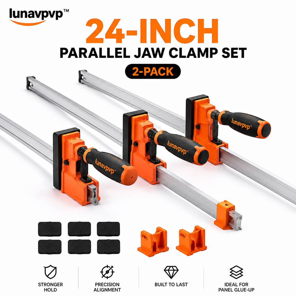 lunavpvp™ 24-Inch Parallel Jaw Clamp Set, 2-Pack, Panel Glue-Up Clamps with Removable Pads and Rail Supports
