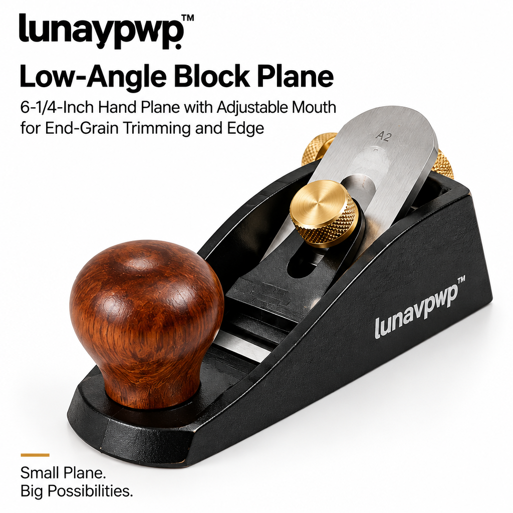 lunavpvp™ Low-Angle Block Plane, 6-1/4-Inch Hand Plane with Adjustable Mouth for End-Grain Trimming and Edge Chamfering
