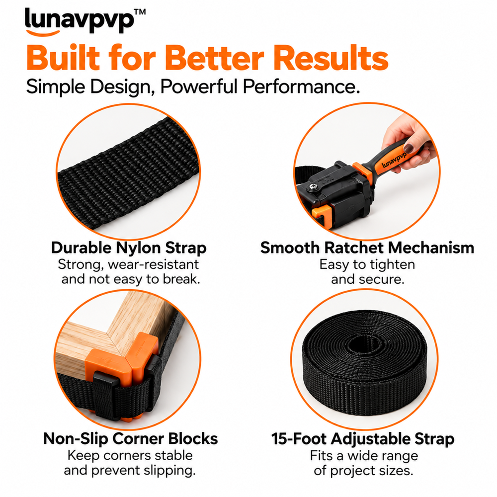 lunavpvp™ 15-Foot Band Clamp Kit, Adjustable Strap Clamp with Four Corner Blocks for Picture Frames and Wood Boxes