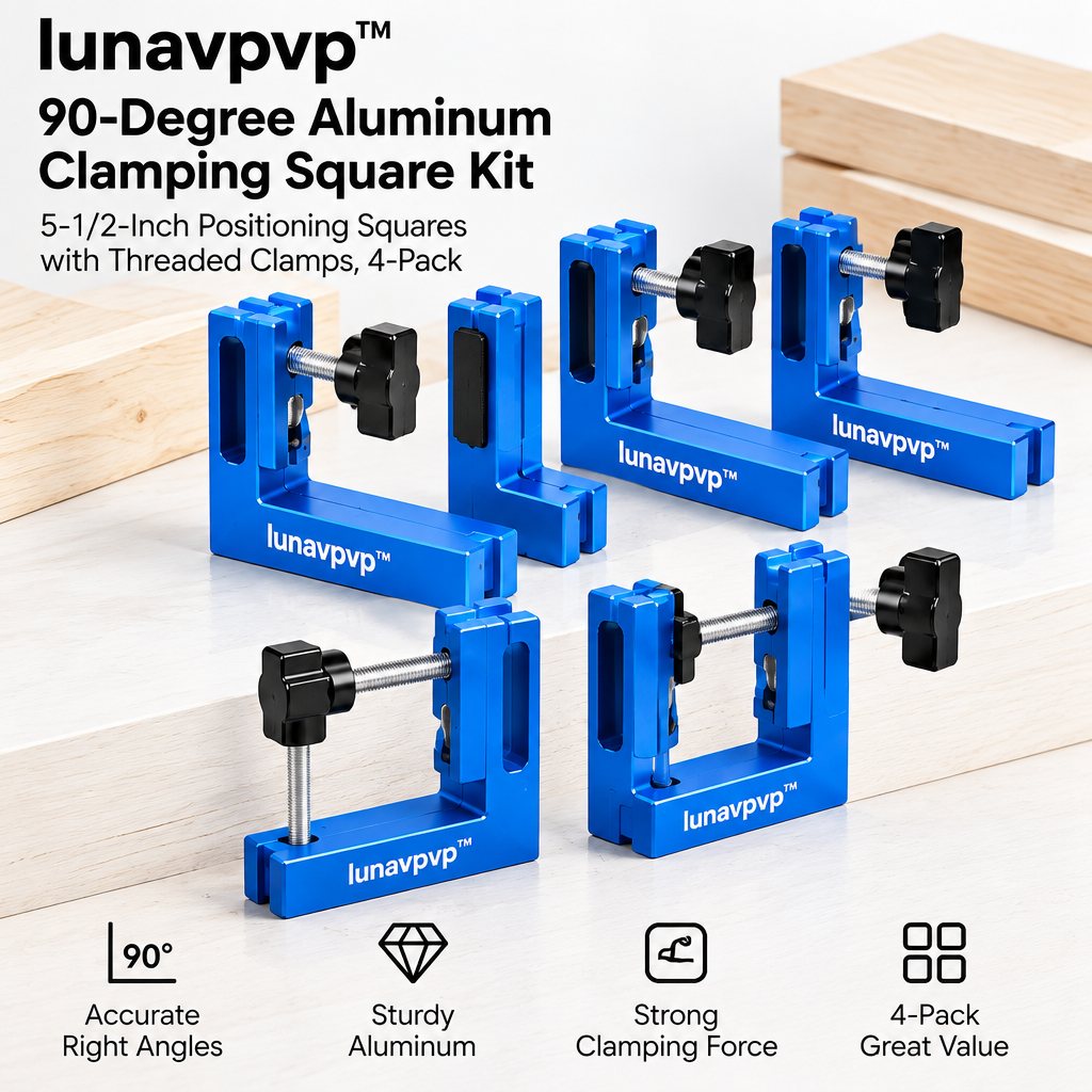 lunavpvp™ 90-Degree Aluminum Clamping Square Kit, 5-1/2-Inch Positioning Squares with Threaded Clamps, 4-Pack