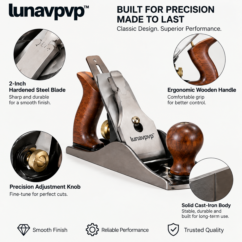 lunavpvp™ No. 4 Smoothing Bench Plane, 9-3/4-Inch Cast-Iron Woodworking Hand Plane with 2-Inch Blade