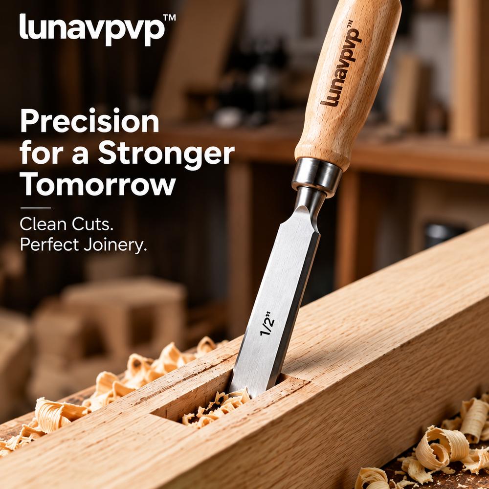 lunavpvp™ Mortise Chisel Set, 3-Piece, 1/4-Inch, 3/8-Inch and 1/2-Inch Joinery Chisels with Beech Handles