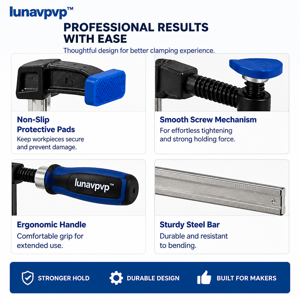 lunavpvp™ 12-Inch F-Style Woodworking Bar Clamp Set, 4-Pack, Screw-Tightening Clamps for Glue-Ups and Furniture Assembly