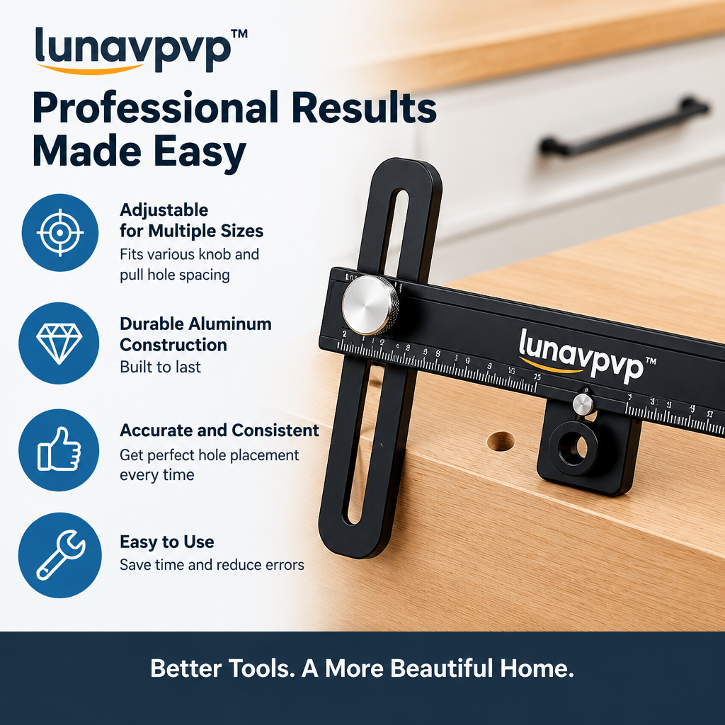 lunavpvp™ Cabinet Handle Drilling Jig, Adjustable Aluminum Installation Template for Knobs and Drawer Pulls