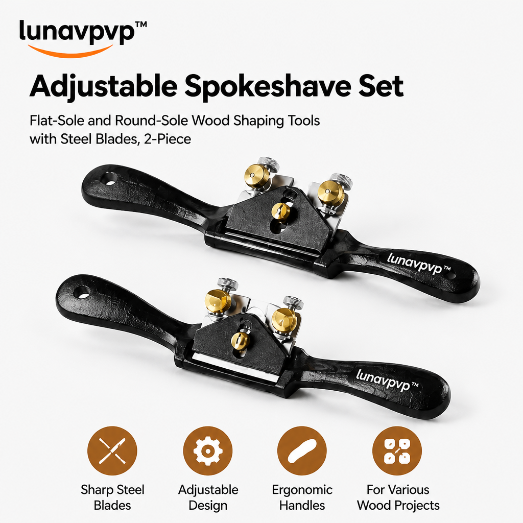 lunavpvp™ Adjustable Spokeshave Set, Flat-Sole and Round-Sole Wood Shaping Tools with Steel Blades, 2-Piece