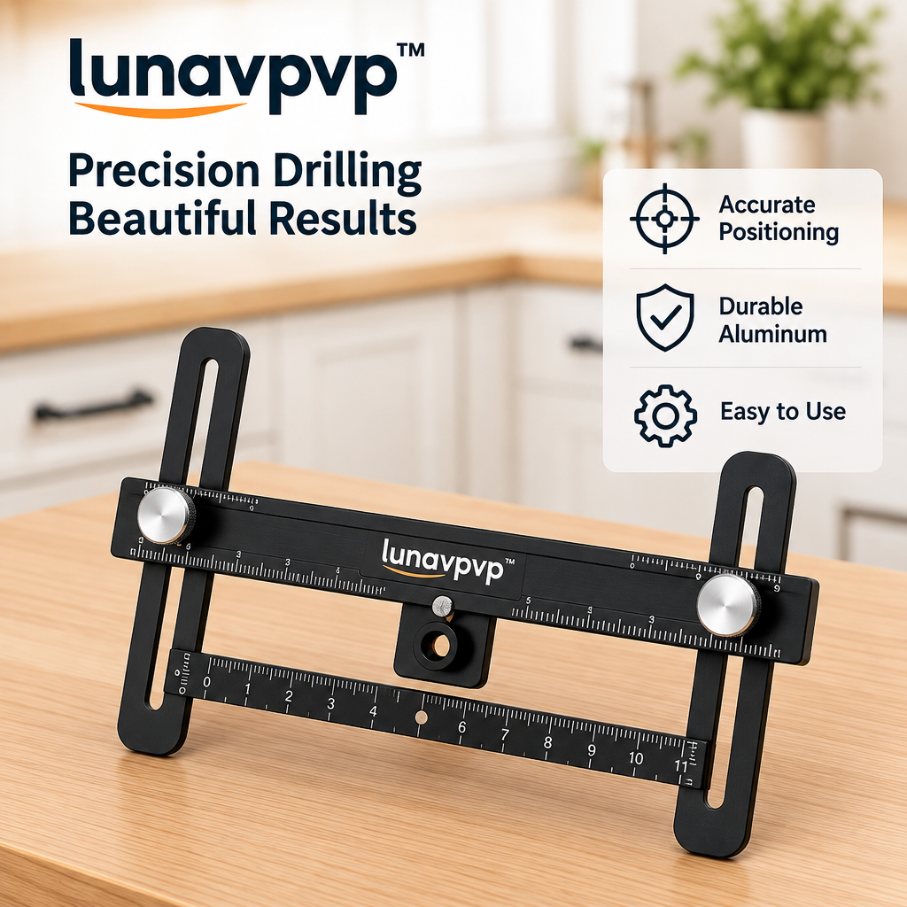 lunavpvp™ Cabinet Handle Drilling Jig, Adjustable Aluminum Installation Template for Knobs and Drawer Pulls