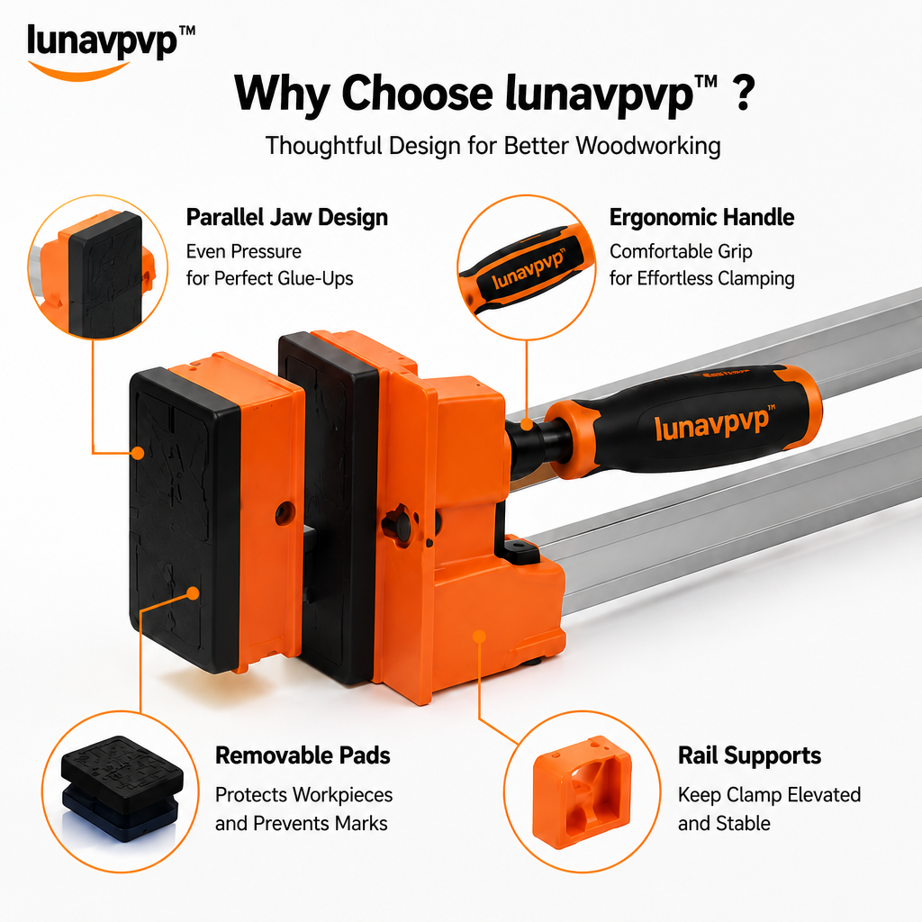 lunavpvp™ 24-Inch Parallel Jaw Clamp Set, 2-Pack, Panel Glue-Up Clamps with Removable Pads and Rail Supports