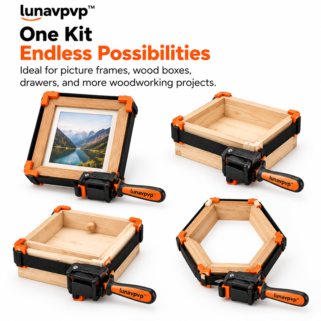 lunavpvp™ 15-Foot Band Clamp Kit, Adjustable Strap Clamp with Four Corner Blocks for Picture Frames and Wood Boxes