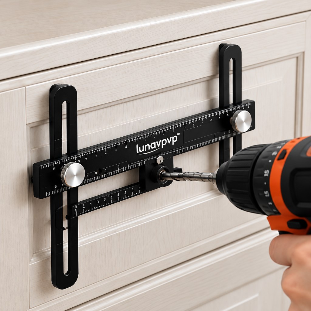 lunavpvp™ Cabinet Handle Drilling Jig, Adjustable Aluminum Installation Template for Knobs and Drawer Pulls