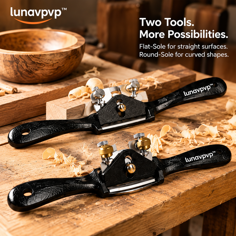 lunavpvp™ Adjustable Spokeshave Set, Flat-Sole and Round-Sole Wood Shaping Tools with Steel Blades, 2-Piece