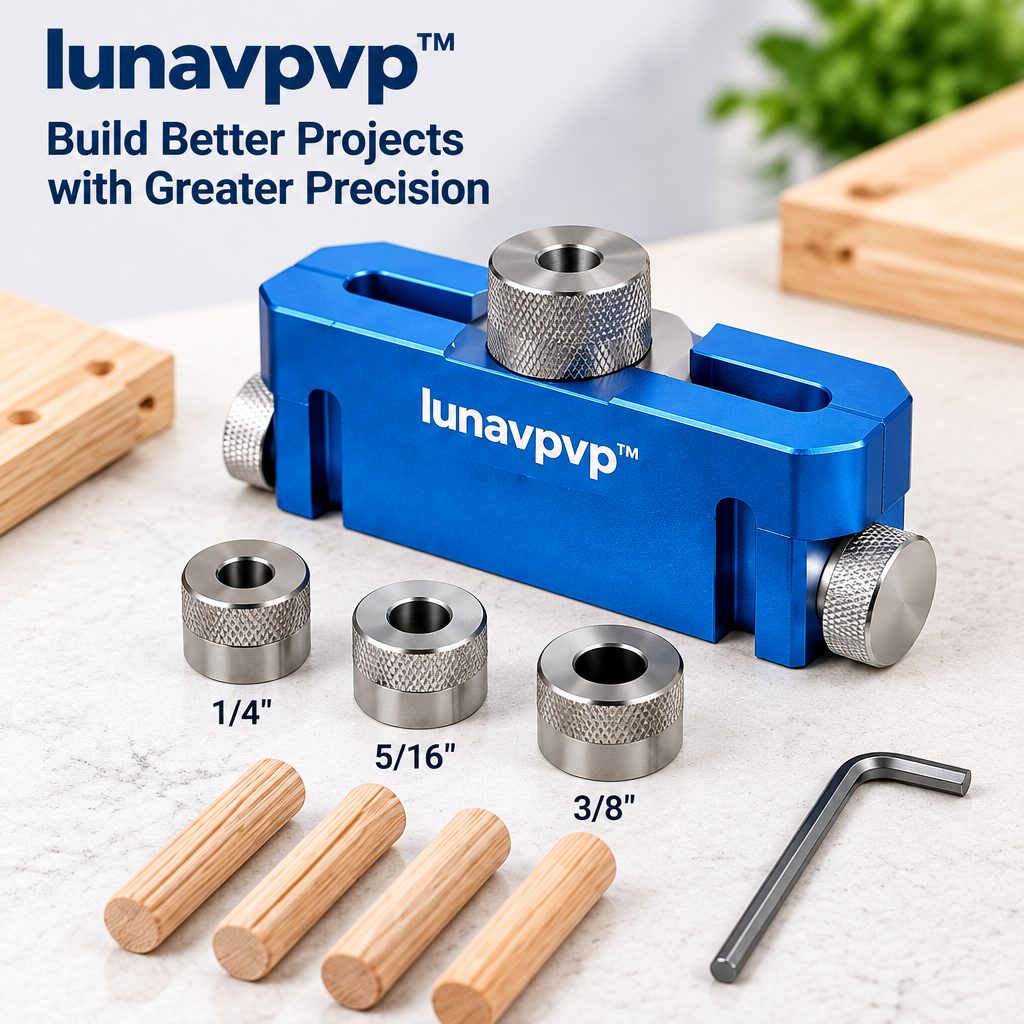 lunavpvp™ Self-Centering Doweling Jig Kit, Aluminum Drill Guide with 1/4-Inch, 5/16-Inch and 3/8-Inch Bushings