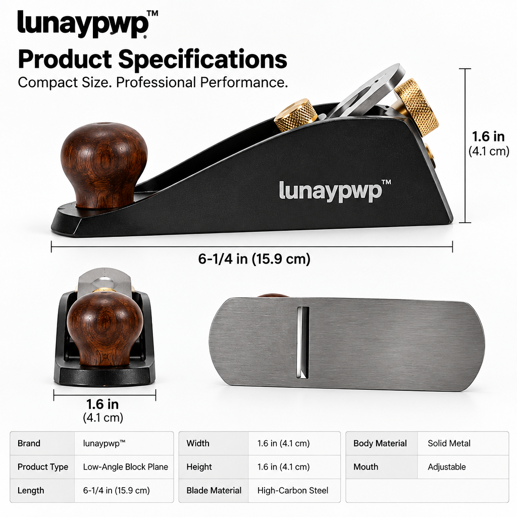 lunavpvp™ Low-Angle Block Plane, 6-1/4-Inch Hand Plane with Adjustable Mouth for End-Grain Trimming and Edge Chamfering