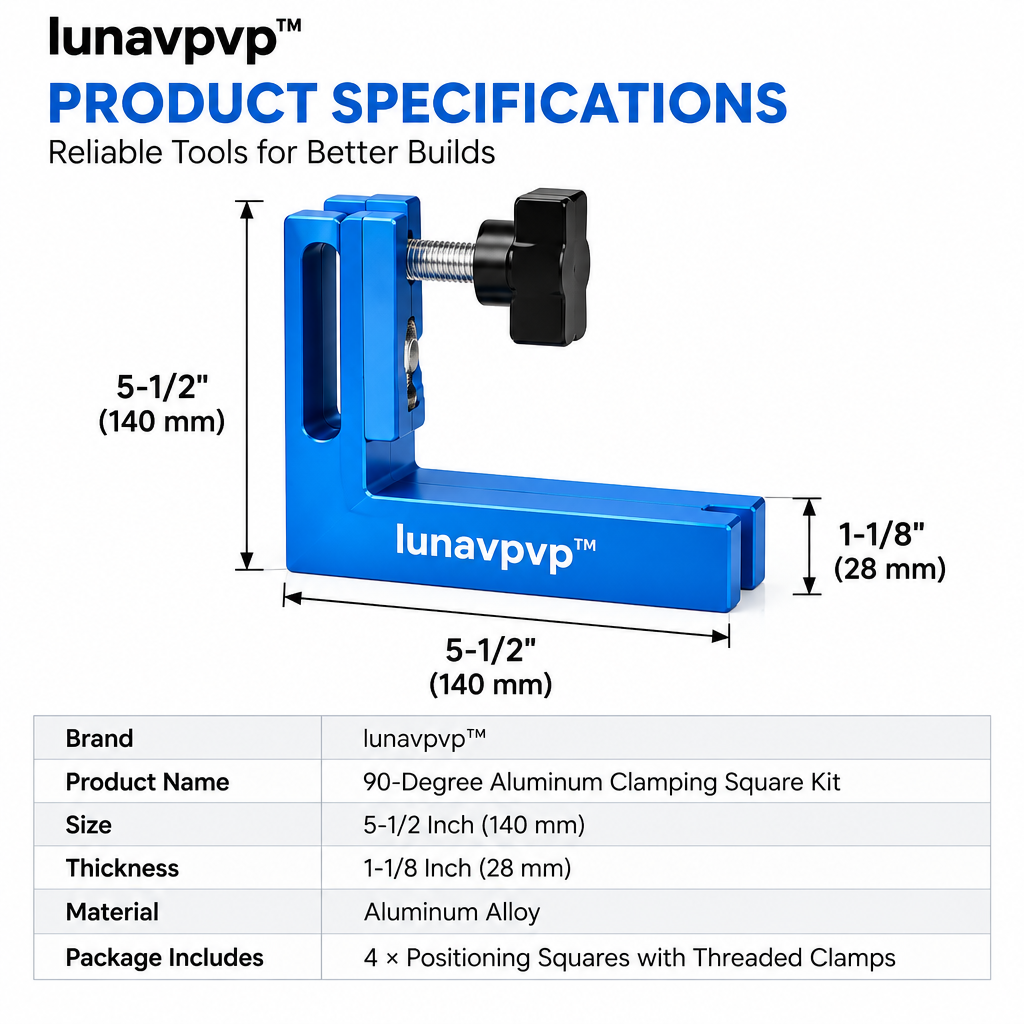 lunavpvp™ 90-Degree Aluminum Clamping Square Kit, 5-1/2-Inch Positioning Squares with Threaded Clamps, 4-Pack