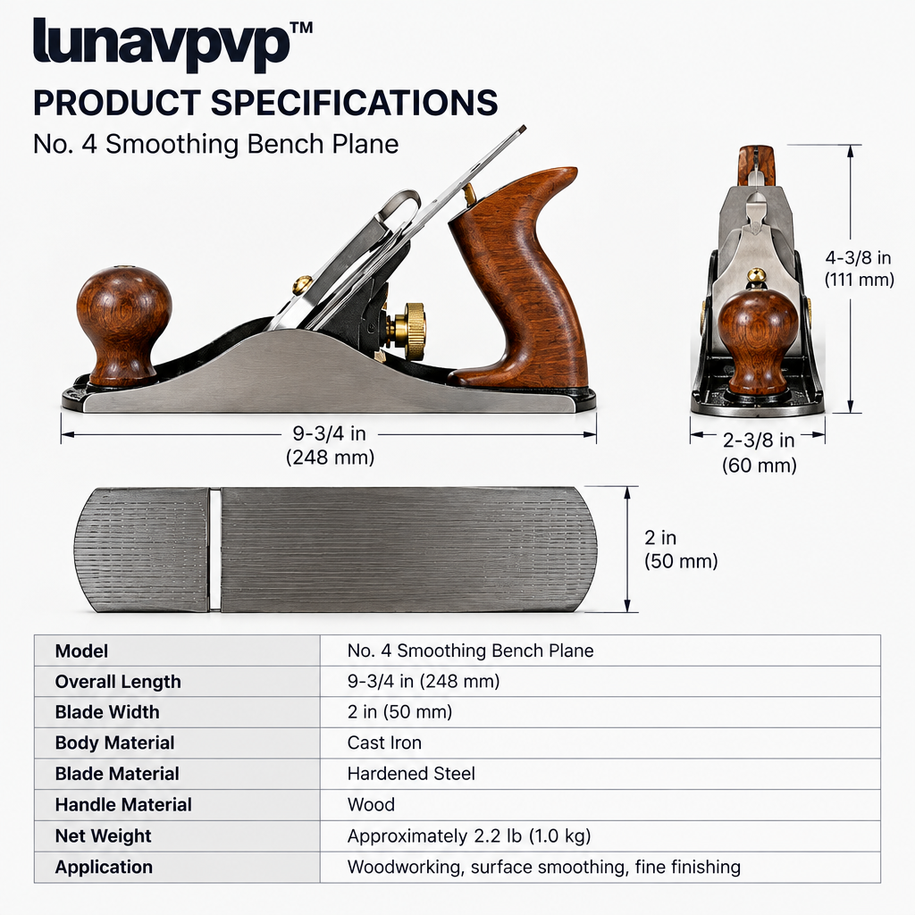 lunavpvp™ No. 4 Smoothing Bench Plane, 9-3/4-Inch Cast-Iron Woodworking Hand Plane with 2-Inch Blade